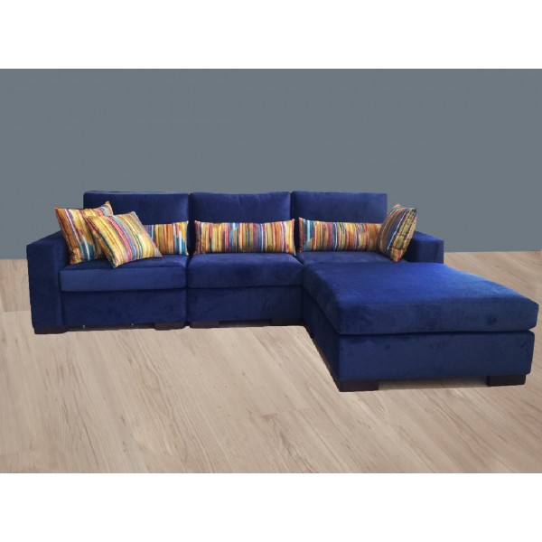 Ταπετσαριες Σαλονιων - Γωνιακός Καναπές Blue Π με πλούσια μαξιλάρια. Δυνατότητα επιλογής χρωμάτων και διαστάσεων.